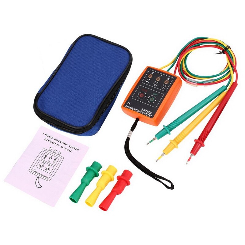 SM852B 3 Phase Rotation Tester Digital Phase Indicator Detector LED Buzzer Phase Sequence Meter Voltage Tester 60V~600V