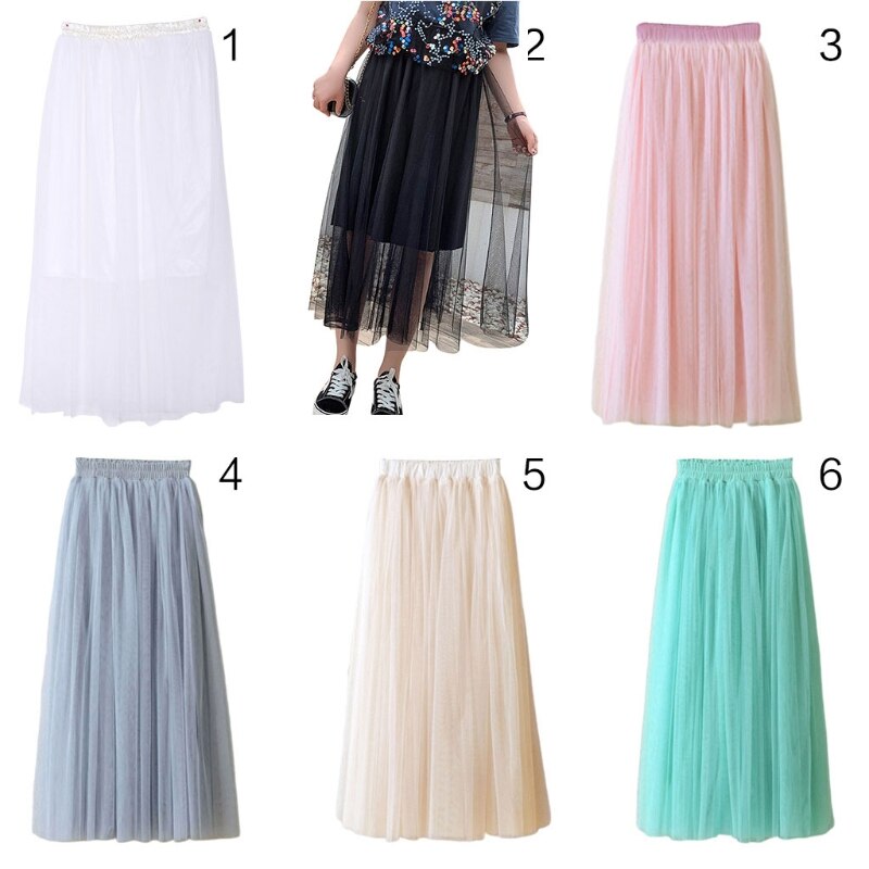 Jupe Tutu mi-longue plissée en Tulle pour femmes, taille haute, trois couches, maille transparente, couleur bonbon, douce, couleur unie, robe balançoire, ample, 80CM