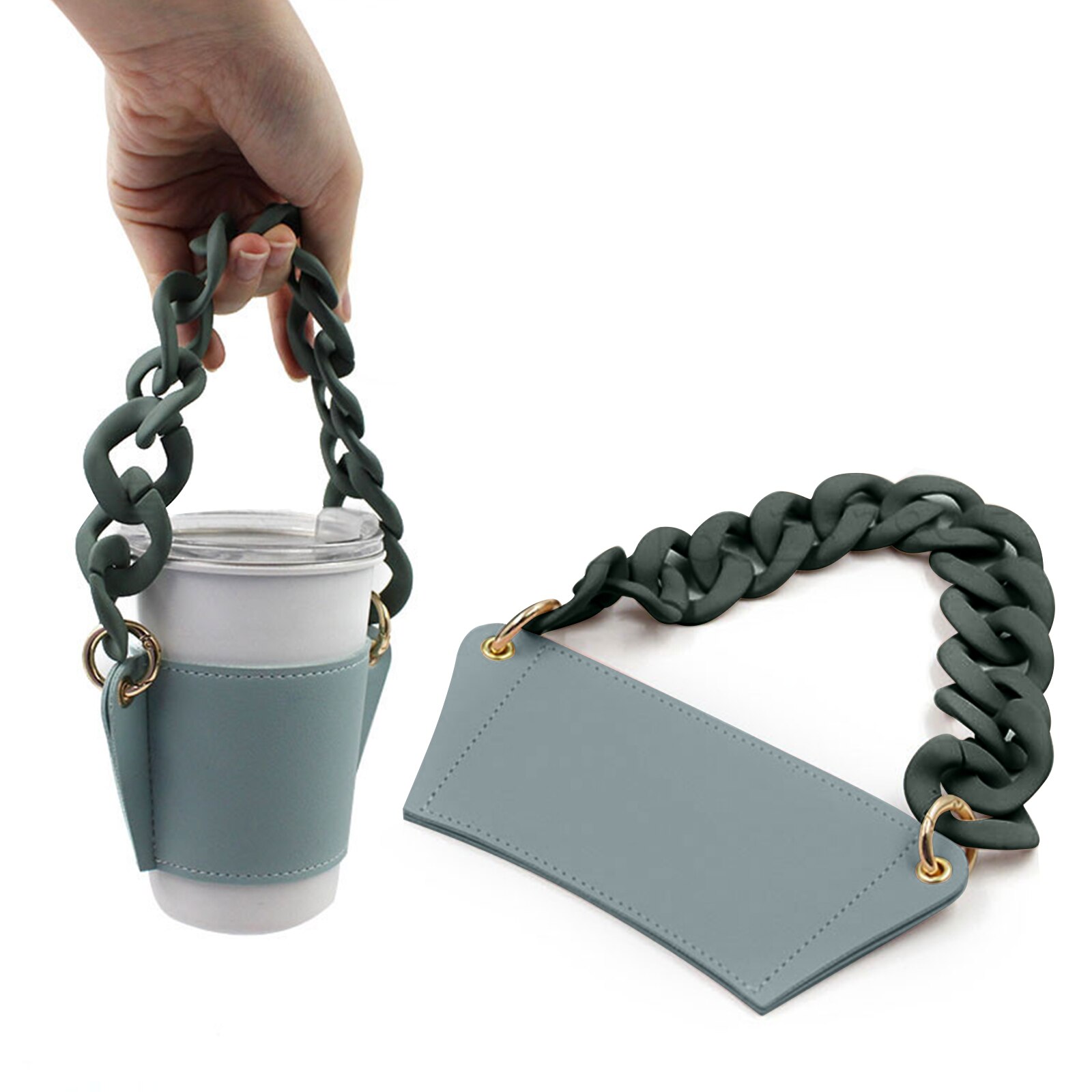Gjenbrukbar kopp kaffehylse i skinn med kjede kaffe iskaffe erme skinn drikkeholder til kaffedrikker kaffepung: B