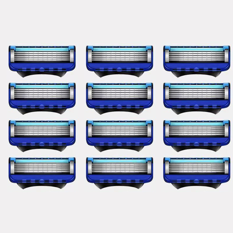 Men's Safety Razor with Non-slip Stainless Steel Handle, Suitable for Beards and Mustaches, 5 Layers of Blades, Including Blades: Blue