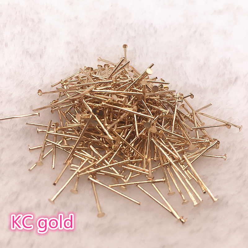 100-300 sztuk/partia 16/20/22/30mm płaskie głowy szpilki Dia 0.6-0.8mm złoty/srebrny/brązowy głowy szpilki do tworzenia biżuterii akcesoria