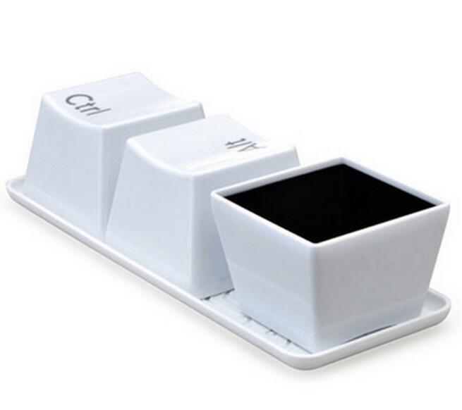 3 stk / sæt tastaturkopper med bakke ctrl alt del krus te kaffe mælkekopbeholder: Hvid