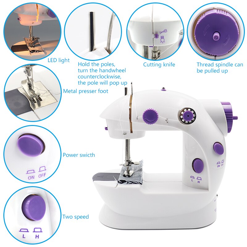 Mini Portable Electric SEWING Machine Night Light Household Straight Foot Pedal Multifunction EU Plug Sewing Machine Table
