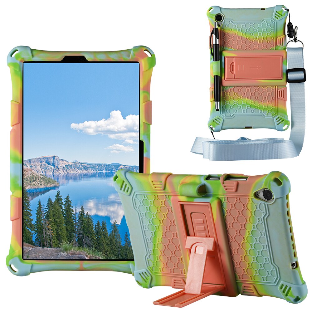 Pokrowiec na Lenovo Tab M8 TB-8505F TB-8705X miękki silikonowy pokrowiec na Tablet z podstawką do tabletu lenovo m8 M 8: MGreen-Pen strap