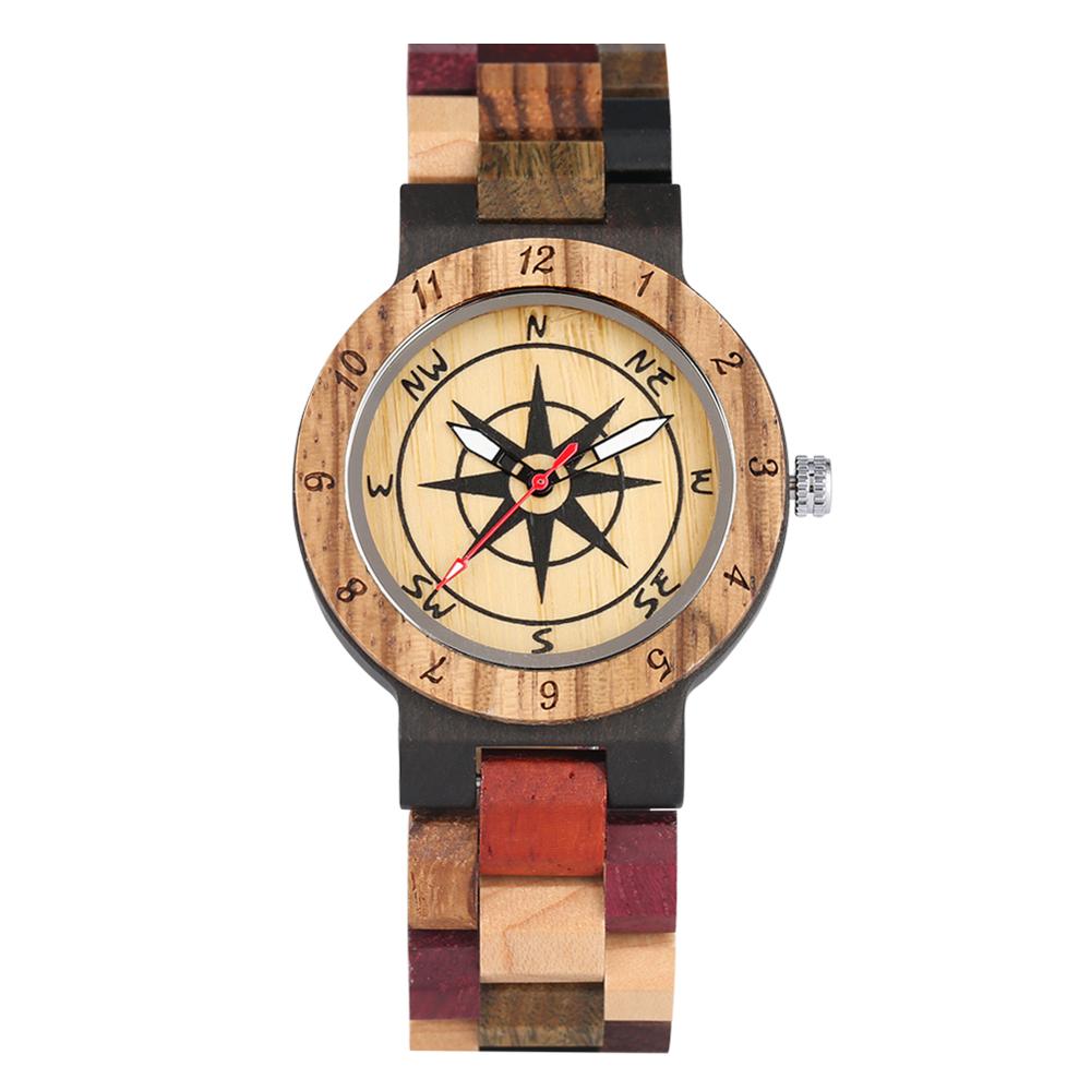 Nizza Colorato Orologi in Legno per Le Donne Quadrante della Bussola con luminoso puntatori Vigilanza di Legno di Disegno di Corrispondenza di colore Della Cinghia di orologio donna: solo Watch