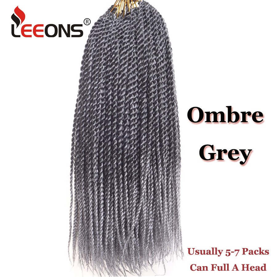 Leeons Small Senegalese Twist Braids 18 inch 30 Roots Synthetic Crochet Hair Extensions Ombre Braiding Hair 15 Colors Available: T1B/Grey