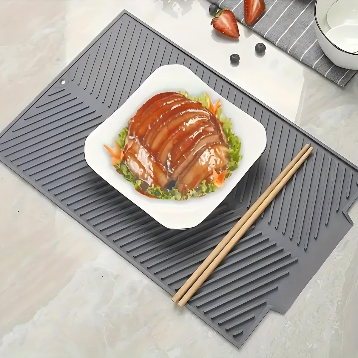 Aanrecht Drainage Mat Hoge Temperatuur Siliconen Keuken Drainage Mat Snelle Drainage Potten, Vaatwasmachinebestendig