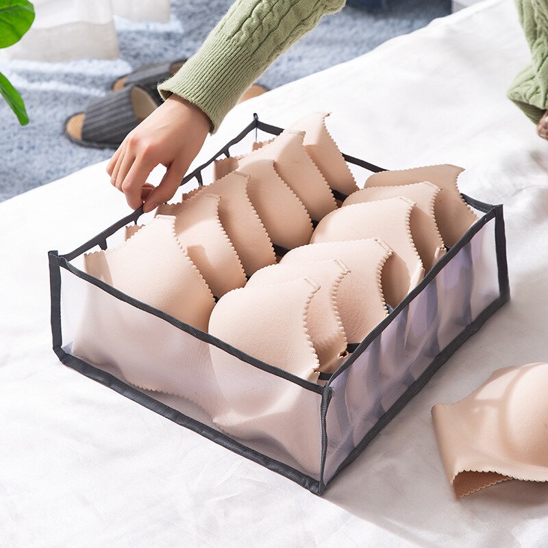 Bra Storage Boxes Underwear Clothes Organizer Drawer Nylon Divider Closet Storage For Folding Ties Socks Shorts Organiser: gray 6 Grid