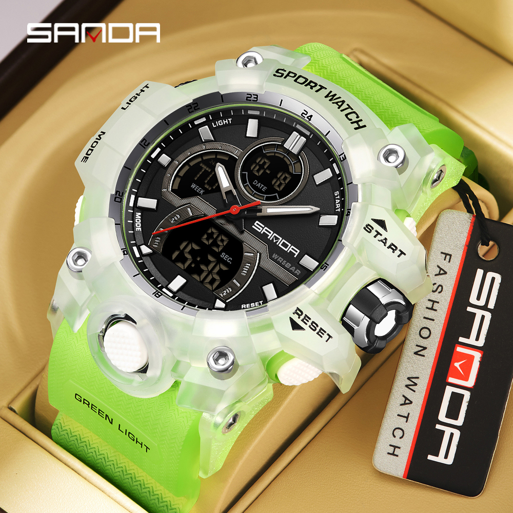 SANDA-reloj electrónico con luz nocturna para hombre, cronógrafo multifuncional con pantalla Dual, resistente al agua, Ideal para deportes al aire libre, a la , 6198, 2024