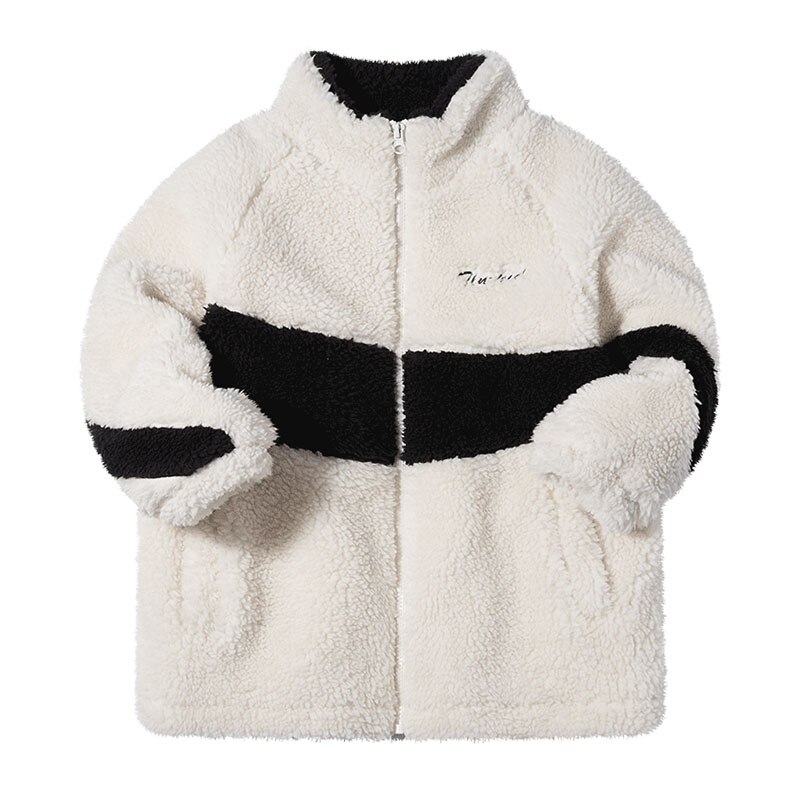 TON LION KIDS Polar Fleece Jacket Winter Thickening Warm Casual Trend Boys Fleece Jacket 5-12 Years Old: white / 160