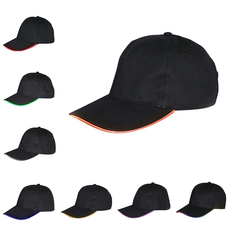 Cool LED Baseball Cap Battery Operated Shine at night Cotton Peaked Hat Outdoor Sports Wear With Adjustable Back Closure