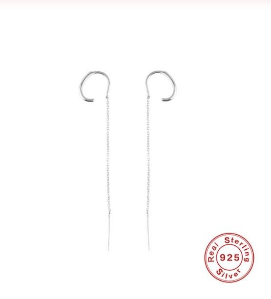 Roxi 925 Sterling Zilveren Lange Kwast Oorbellen Geometrische Ketting Oor Lijn Oorbellen Voor Vrouwen Clip Op Earring Dangle Opknoping Oorbellen: Zilver