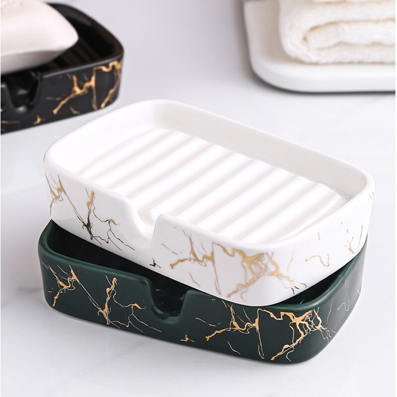 Jabonera de cerámica marmoleada de estilo europeo, jabonera de baño doméstica, jabonera escurrible de alta gama para inodoro, accesorios de baño