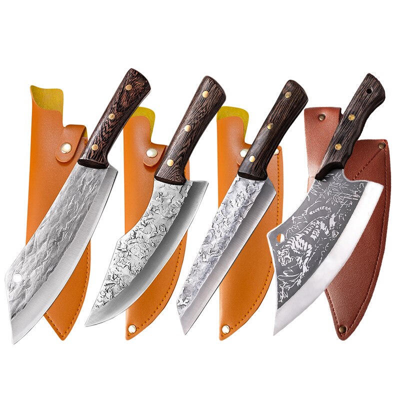 8" Handmade Butcher Knife Stainless Steel Chopping Boning Slicing Knives Cutlery Wenge Wood Cleaver Chopper Chef Kitchen Knife