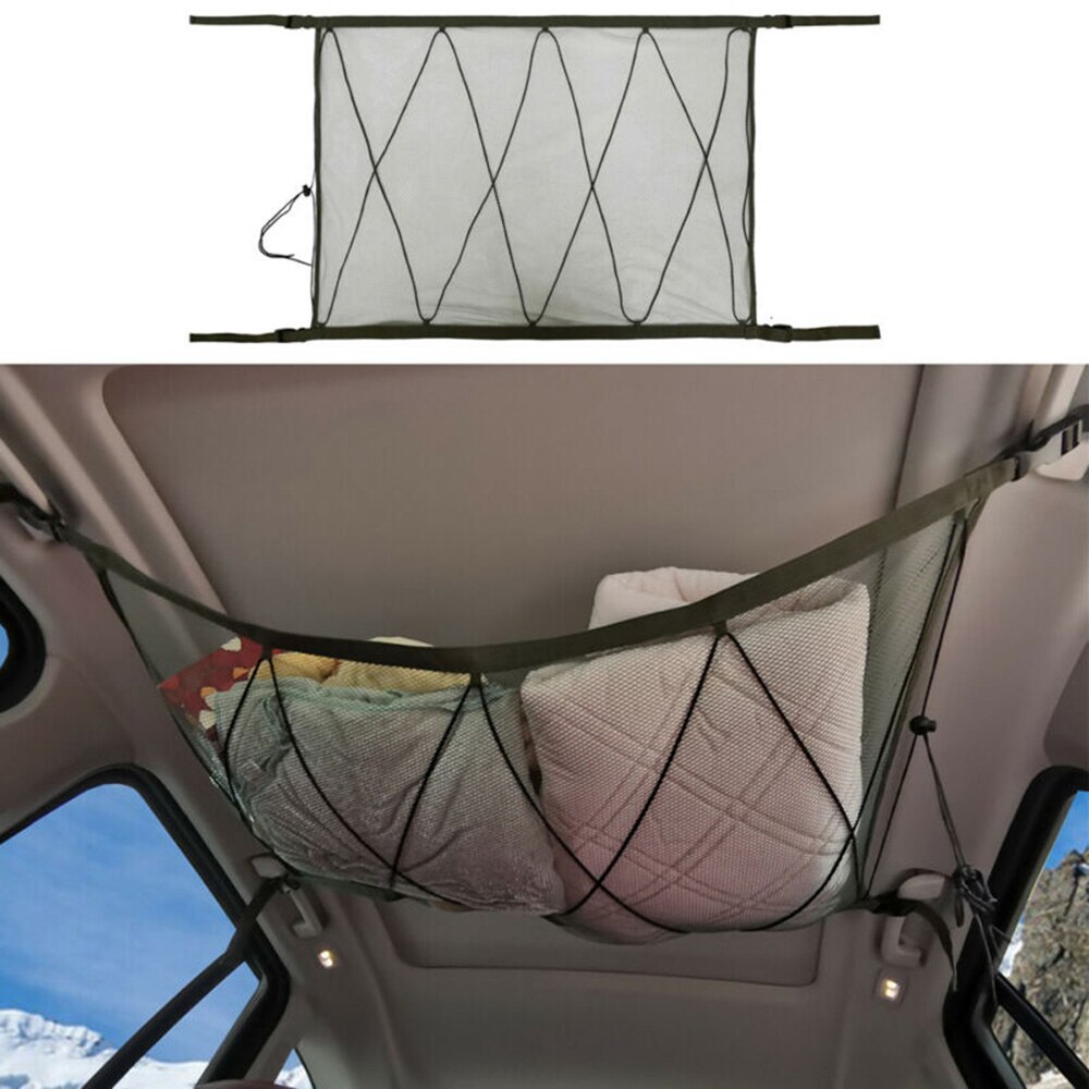 Bil auto loftnet opbevaringspose justerbar elastisk organisator lastnet polyester 34.4*25.5in mesh opbevaringspose