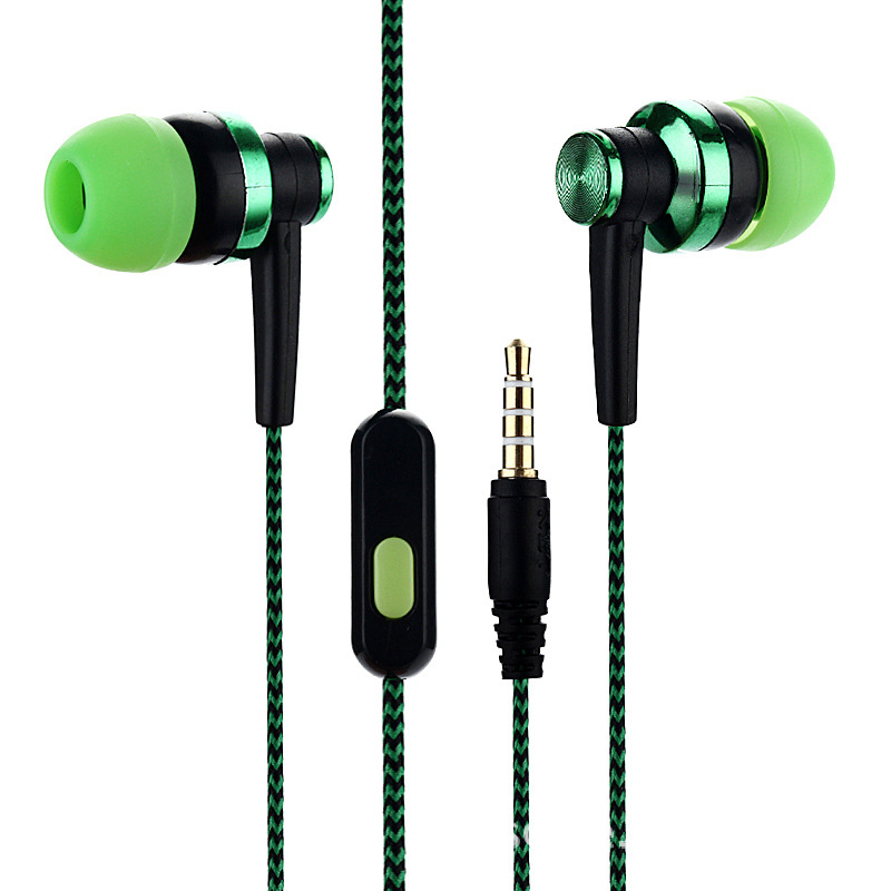 5 couleurs Sport écouteurs basse stéréo casque tressé ligne fil contrôle dans l'oreille casque de gymnastique avec micro pour Xiaomi Huawei iPhone: green