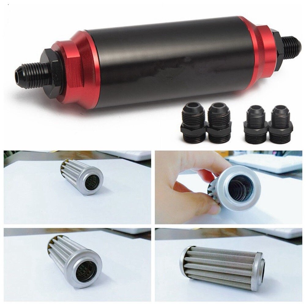 UNIVERSAL 40 Micron INLINE FUEL FILTER & MOUNT AN10 AN8 AN6 HIGH FLOW TURBO