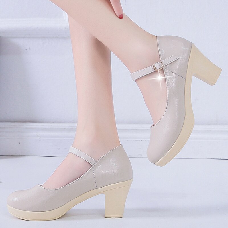 Kantoorschoenen dames zwarte hoge hak 6cm plateau dikke hakken enkelband pumps dames dikke bodem antislip damesschoenen