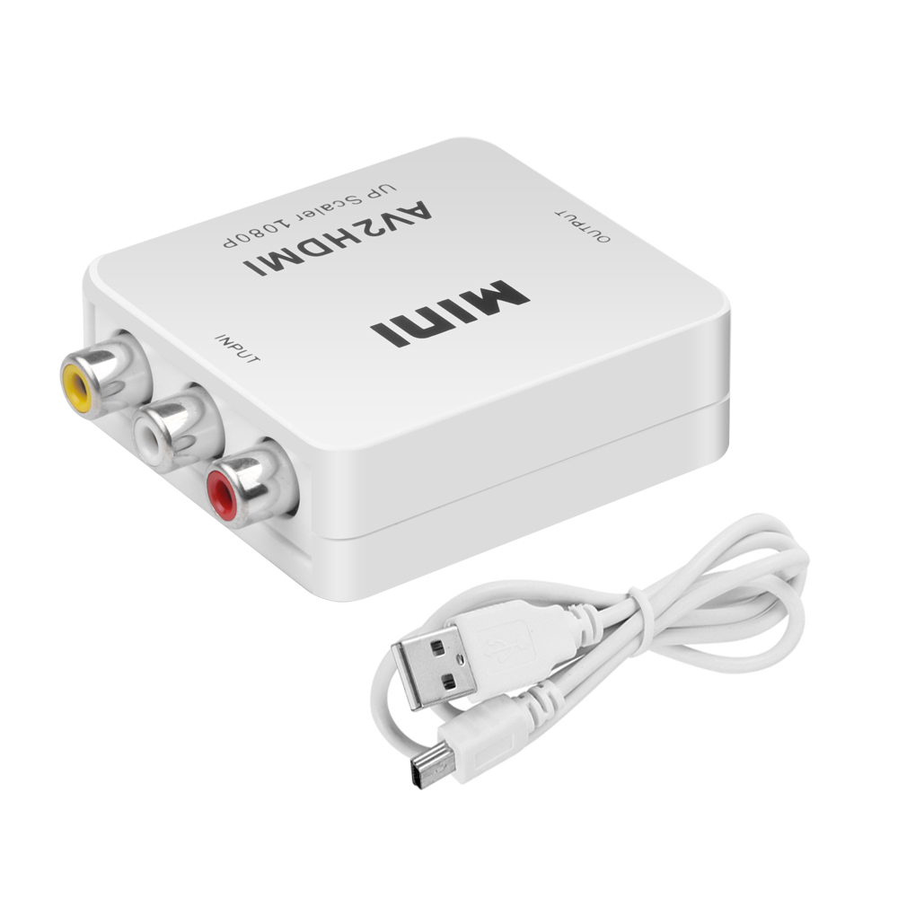 Kebidu mini  av2 hdmi audio converter  hd 1080p rca av male to hdmi-compatible female converter adapter mini composite cvbs adapter: White  av2 hdmi