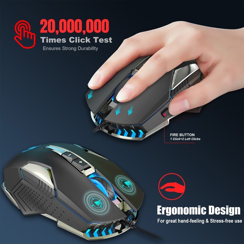 Wire Gaming Mouse 8 Buttons RGB Backlight Max 8000 DPI with 4 Adjustable Level Mouse Lightweight USB Computer Mouse