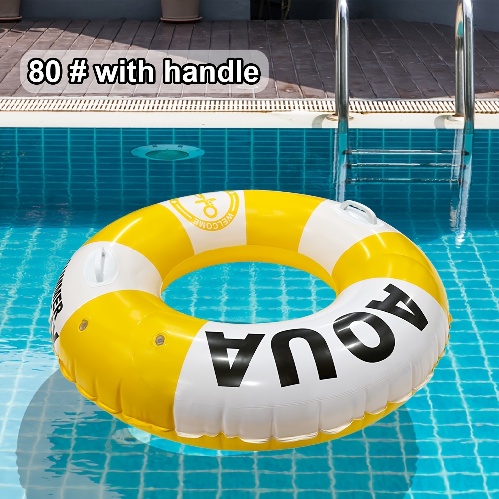 1pc färgstarka badringar med dubbla airbagar - uppblåsbar poolmadrass med handtag, slitstark pvc, blå och gulrandig för sommaren: Lila