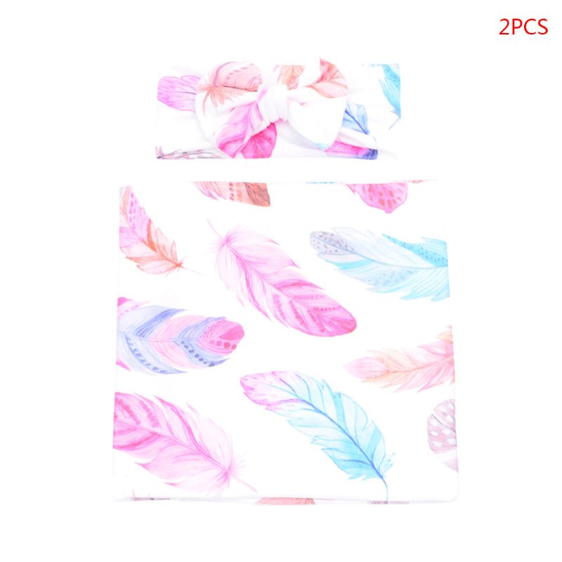 Manta para envolver con estampado de dibujos animados para niños pequeños, 2 uds., con lazo, diadema, banda para el pelo, Set para bebés: 3