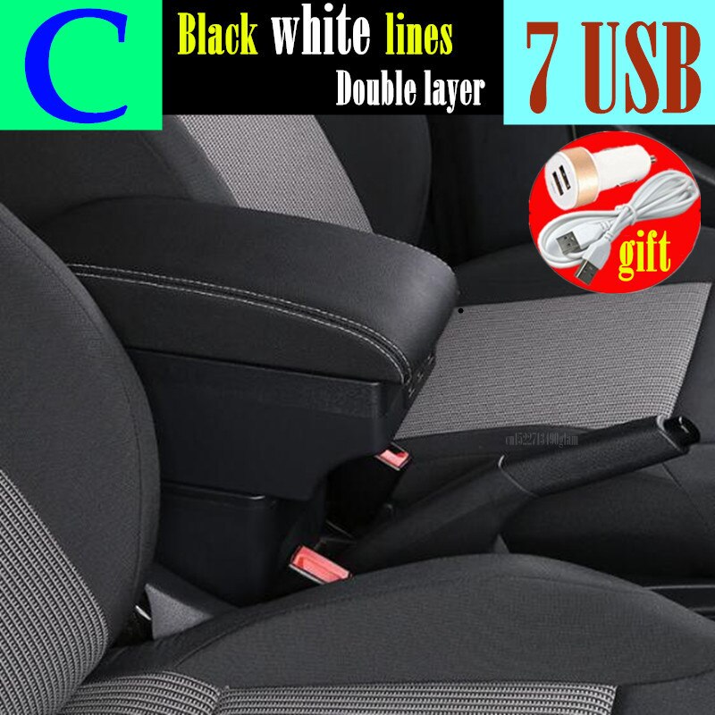 Für Seat Ibiza Armlehne Box Für Ibiza 6j Ibiza 6L Center konsole zentralen Speicher inhalt Lagerung box mit USB LED produkte Arm Rest: C style white line