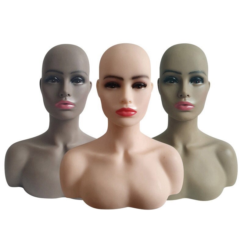 Tête de Mannequin avec épaules, chapeau, lunettes, perruque, présentoir avec trous d&#39;oreilles