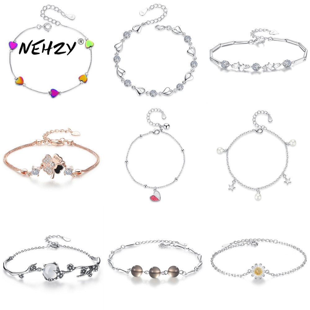 NEHZY-pulsera de perlas de circonia cúbica en forma de Flor retro para mujer, de Plata de Ley 925, joyería para la oreja