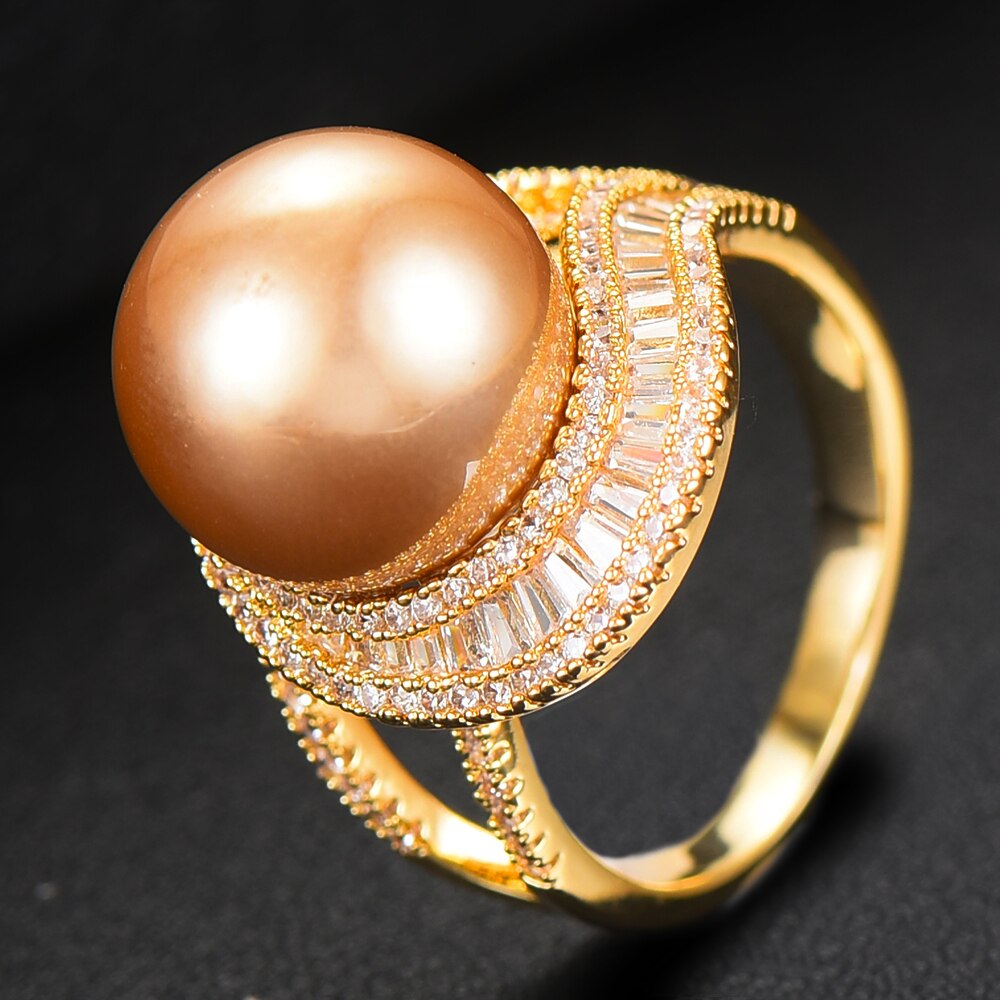 GODKI luxe grande Imitation perle fleur gras bagues avec Zircon pierres femmes fiançailles fête bijoux de