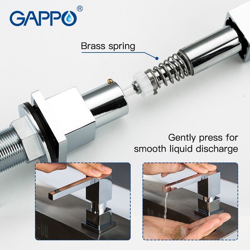 GAPPO Liquid Soap Dispenser Brass Deck Mounted Kitchen Soap Dispensers Square Counter top Dispenser