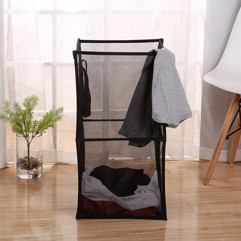 Cesta de malla cuadrada portátil para ropa sucia, contenedor de almacenamiento con asas de ropa sucia, organizador para el hogar, Cubo de almacenamiento de artículos diversos, 1/2 capas