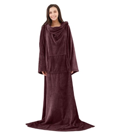 Warme Deken Lange Coral Fleece Deken Met Mouwen Coral Fleece Pocket Deken Volwassen Winter Wassen Flanel Dekens Gewaad