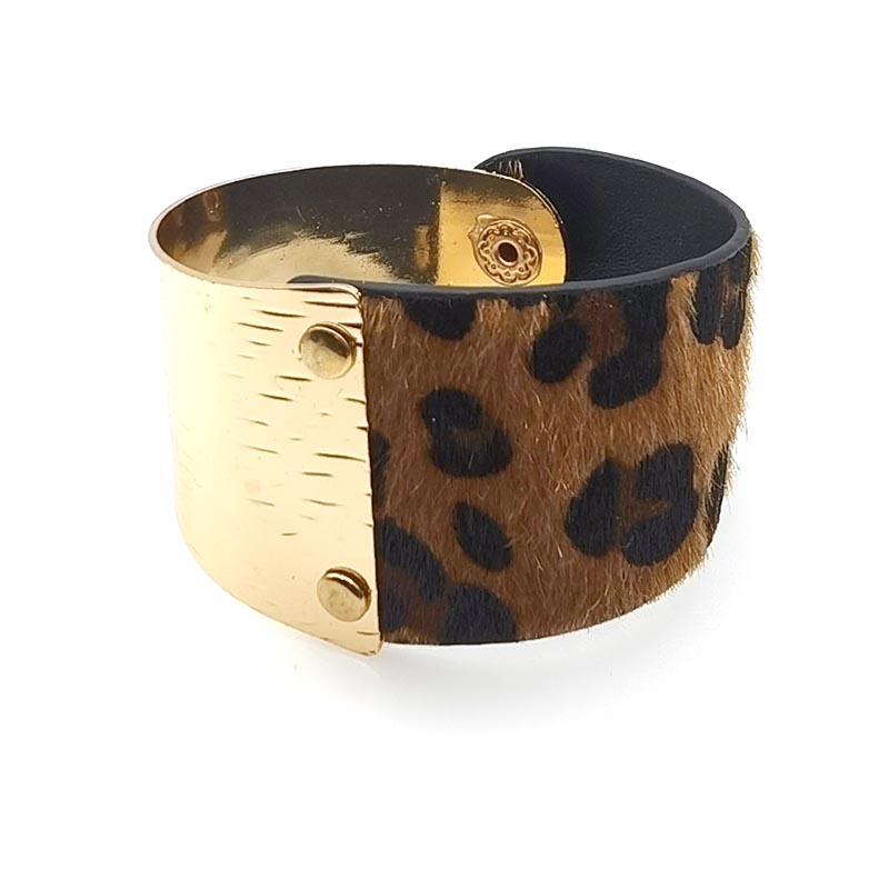 Leopard Punk Bracelets For Women Boho Gold Color Button Vintage Leather Bracelet Christmas Punk Jewelry: 4