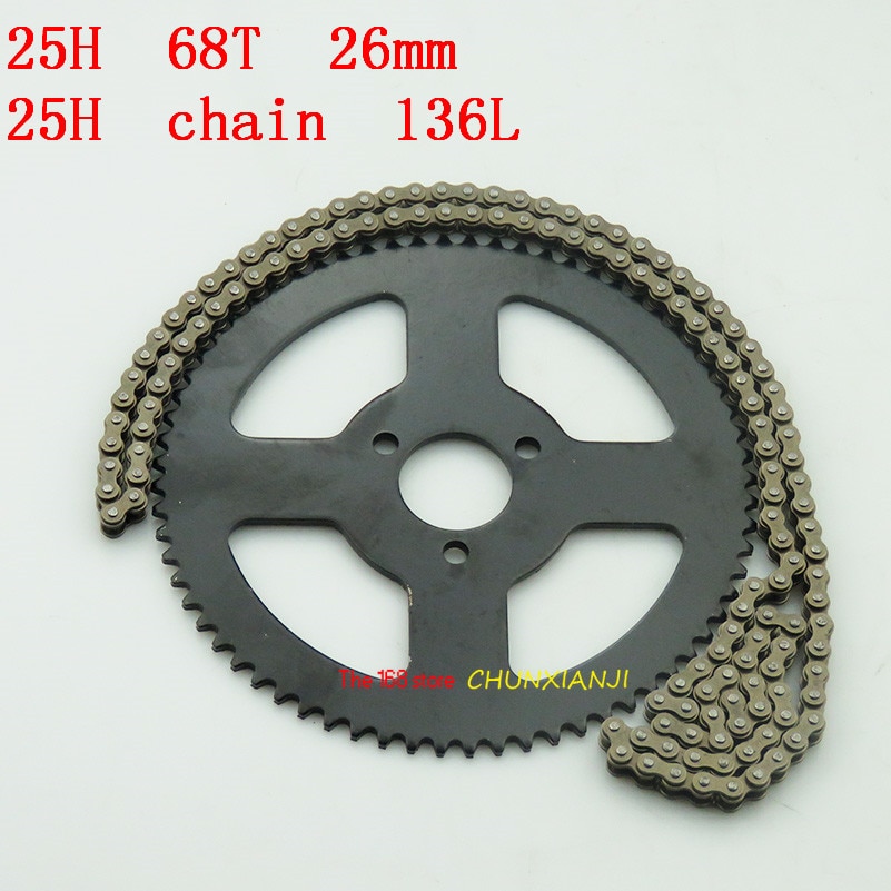 Good 25H 68T tooth 29mm rear Sprocket + 25H Chain 136L Links For 2 Stroke 47cc 49cc Mini moto Pocket Bike ATV Quad