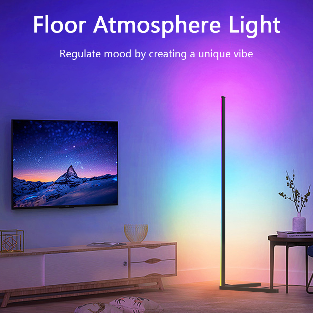Rgb led gulvlampe indendørs boligindretning moderne hjørne gulvlampe stue rom kunstindretning atmosfærisk stående belysning
