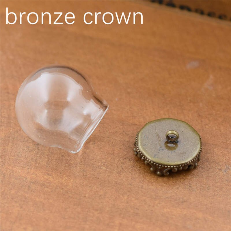 5set 20*15mm hollow glass globe with setting base beads cap set orb glass vials pendant glass bottle jewelry pendant: bronze hanger crown