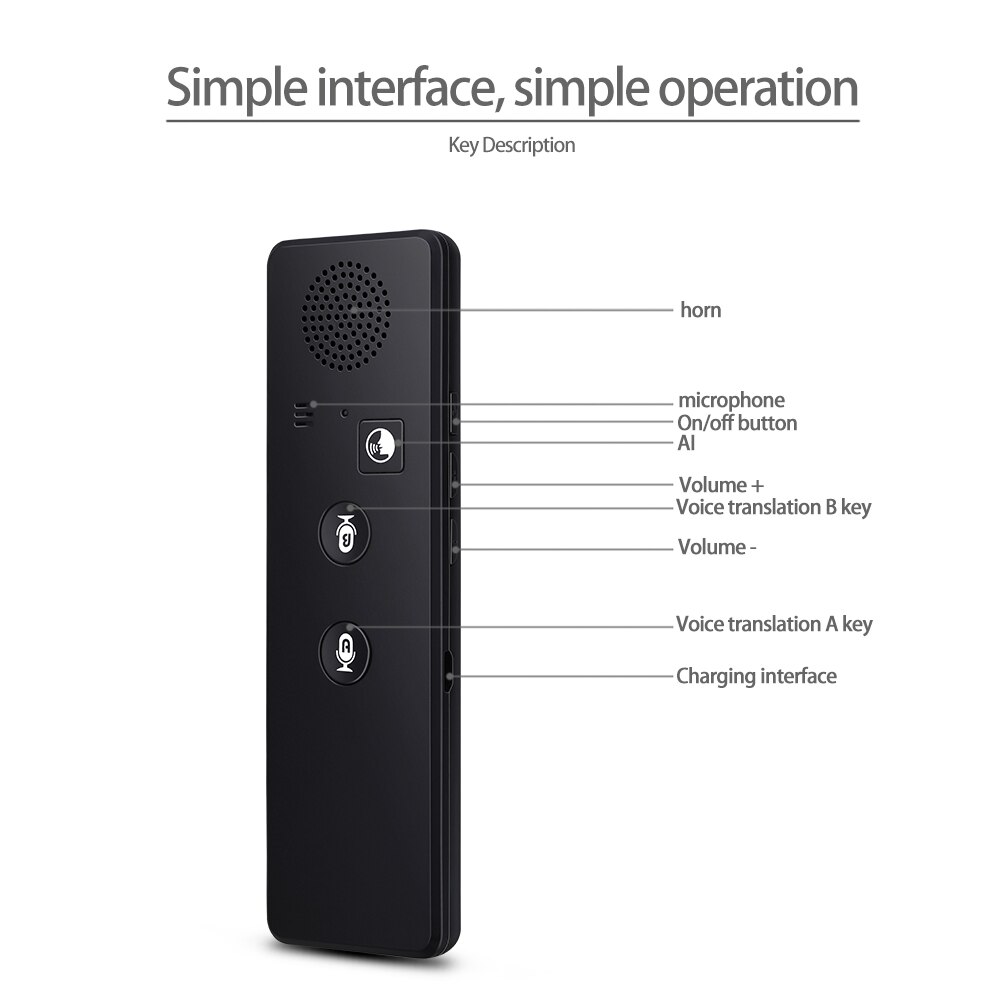 T3 Smart Voice Translator Multi-Languages Black Bluetooth-compatible Photo translation accurate translation and rapid response