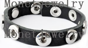 S00017 metalen top lederen 22.5 cm knop armband fit 12mm knop