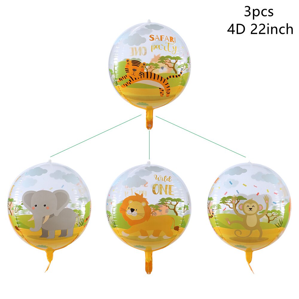 3pz 4d 22 pollici palloncini animali giungla bambino doccia bambini decorazione festa di compleanno dinosauri animali selvatici tigri Globos trasparenti: A