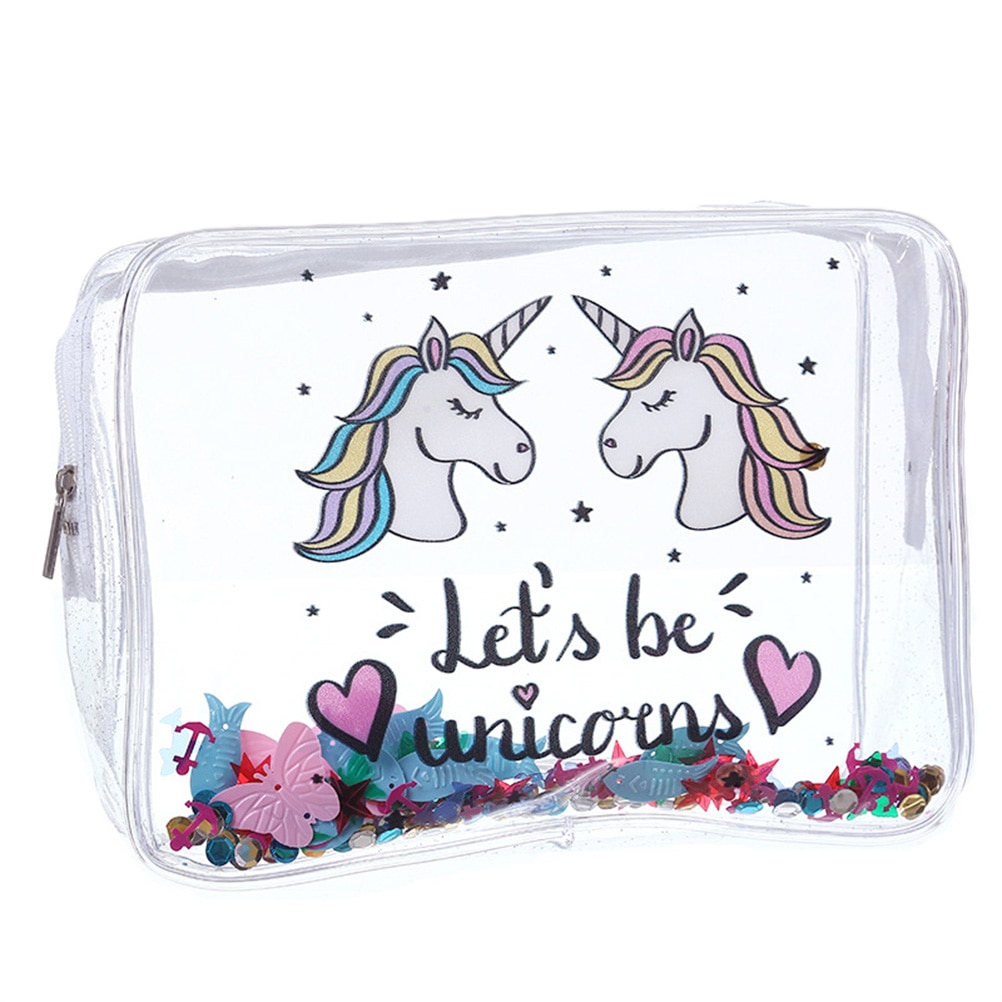 Women Makeup Bag Transparent Cartoon Unicorn PVC Makeup Bag Waterproof Cute PVC Travel Makeup Cosmetic Toiletry Zip Bag Pouch: White