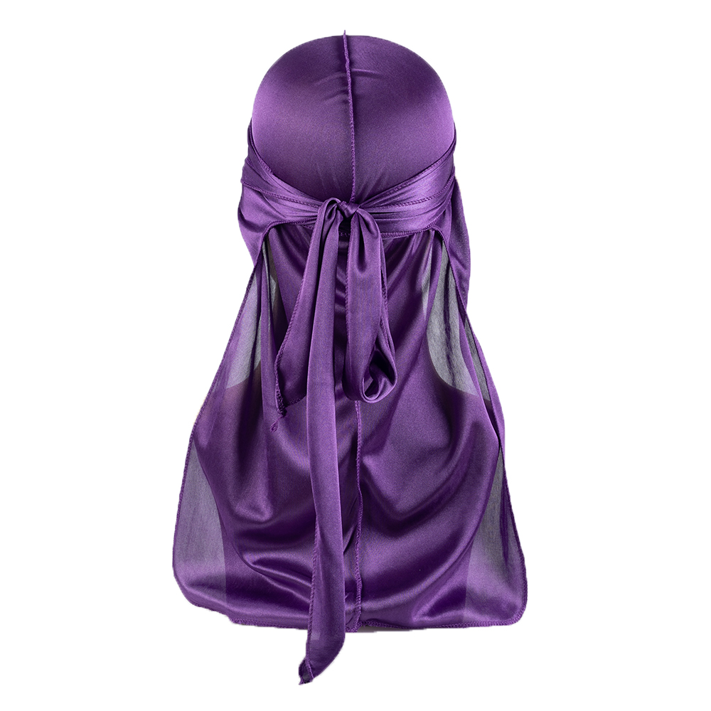 Men's Silk Durag Shower cap Bandana Silky Du Rag Doo Rag Long Tail Waves Cap: PURPLE
