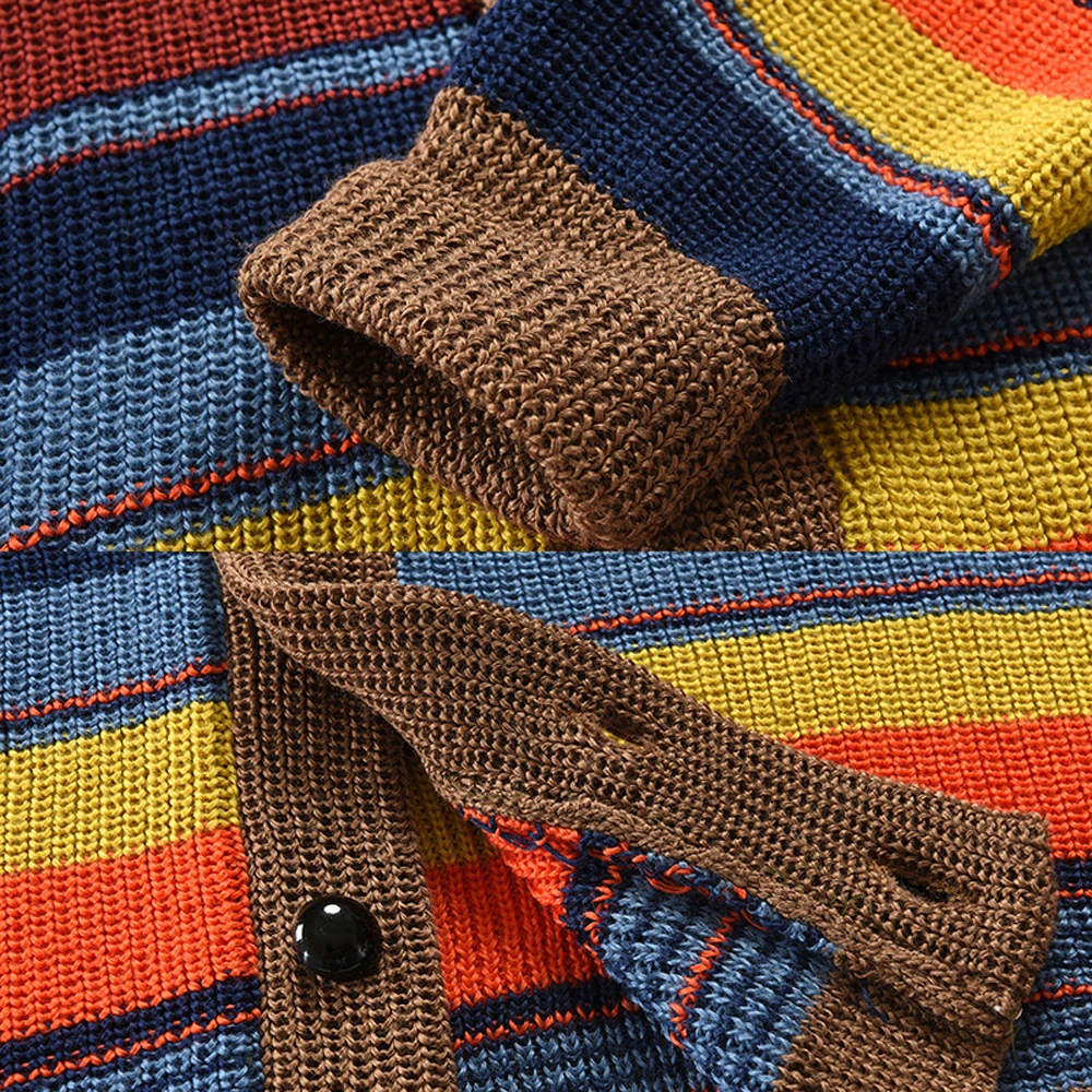 Herbst Winter Herren Regenbogen Revers Pullover Mantel Knopf Langarm farblich passend Strickjacke Mantel lässig lose Straße Herren bekleidung