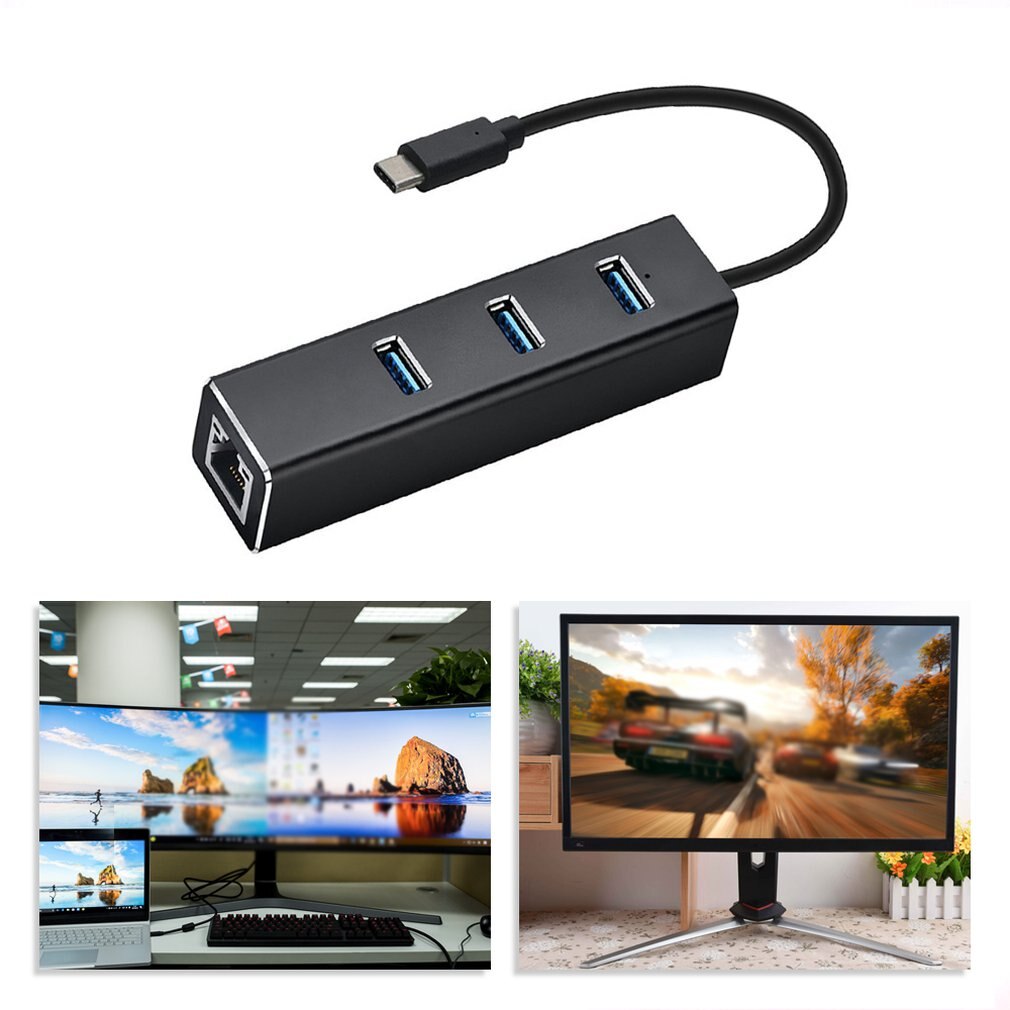 Type-C 3.0HUB + Gigabit Hub 3 Poorten Usb 3.0 Gigabit Ethernet Lan Rj45 Netwerk Adapter Hub Tot 1000mbps