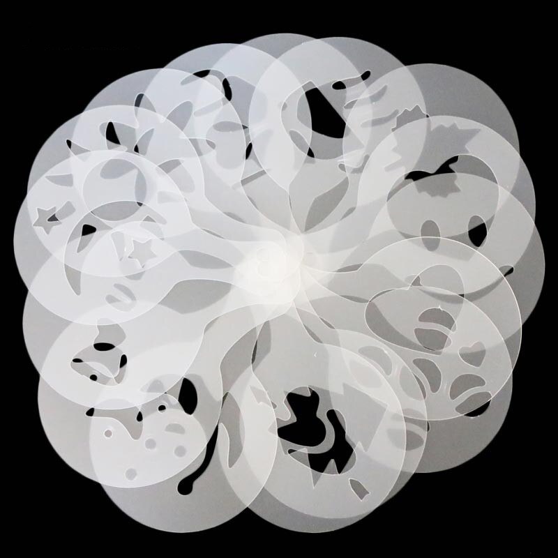 16 Pcs Coffee Cappuccino Art Stencils DIY Coffee Stencils Cake Duster Templates Coffee Tools Flowers Pad Duster Coffee Decor