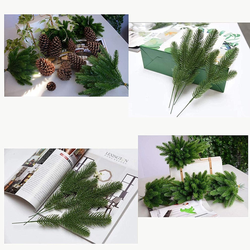 Árbol de Navidad de hojas verdes, ramas de pino artificiales, guirnalda de agujas para el hogar, jardín, plantas verdes, agujas de pino, 30 Uds.