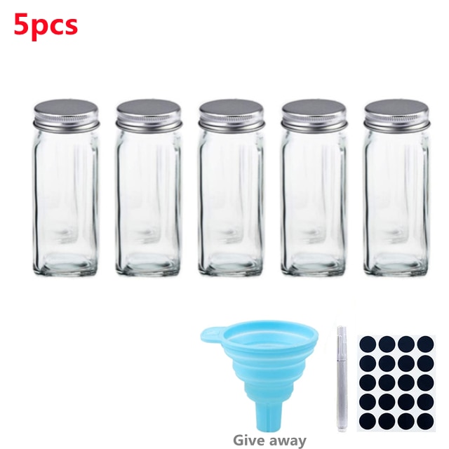 5 -12 Blikjes Set, Glas Kruidkruik, Kruiderij Dispenser, Zout En Peper Shaker, spice Fles, Keuken Accessoires: 5pcs