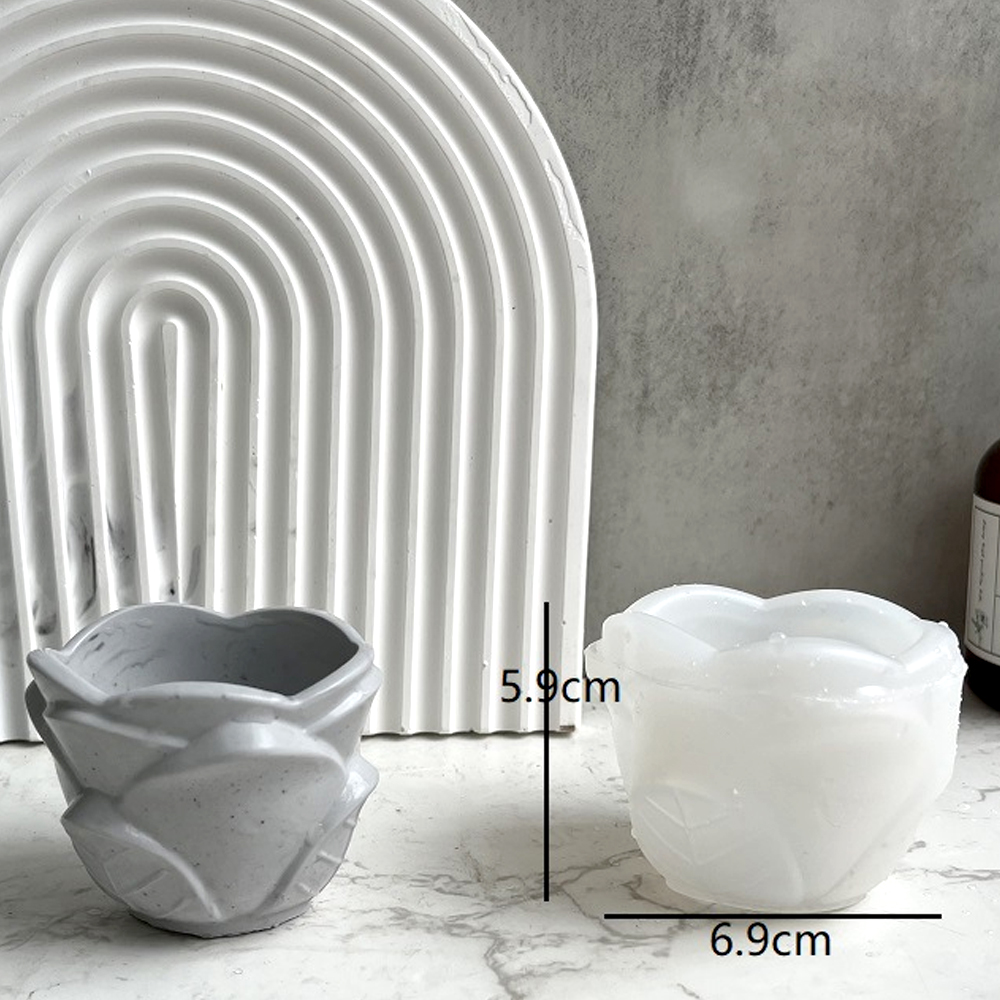 Tarro de vela de hormigón, molde de silicona, portavelas redondo de loto, molde de yeso de cemento, herramienta de molde para candelabro de resina epoxi hecho a mano: Plata