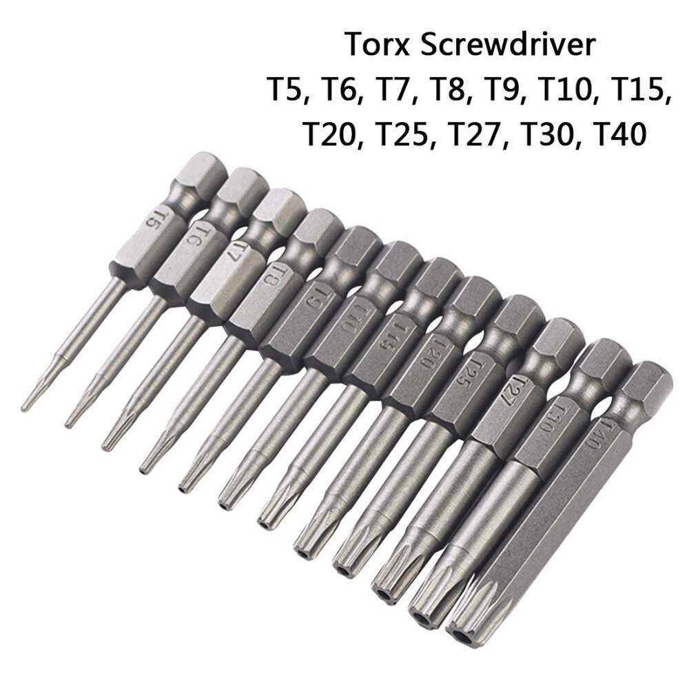 1/4 sekskantede skruetrækker bits 8 stk / 12 stk / 50pc sikkerheds bit sæt manipulationssikker skruetrækker bor bit skruetrækker bit torx fladt hoved: 12 stk  t5-t40 50mm