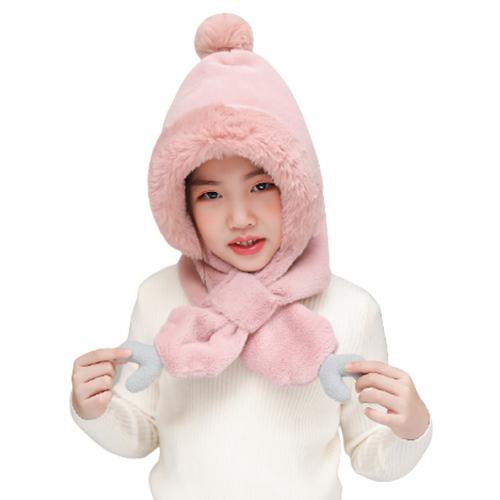 Peutermuts schattige pluche hoofdbedekking winter warme nekkraag kindermutsen sets pluche kinderen warme nek capuchon mutsen sjaal: Huid roze